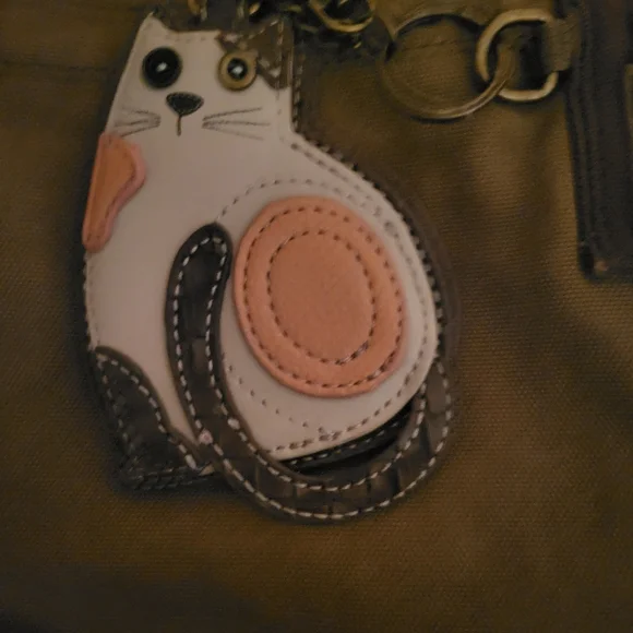 Chala Purse Handbag Brown Canvas Crossbody with Key Chain Tote Bag Kitty Cat - Picture 2 of 6